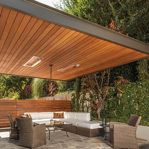 Infratech W Series Electric Heaters Flush Mounted on a Wooden Ceiling