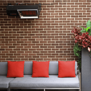 IR Energy Black Habanero Gas Patio Heater Mounted Indoors Above Couch