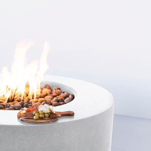 Smooth edges of the modern blaze shasta snow oblica round fire pit