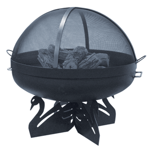 Modern Blaze Round Steel Fire Pit with Swan Base and Fire Pit Screen