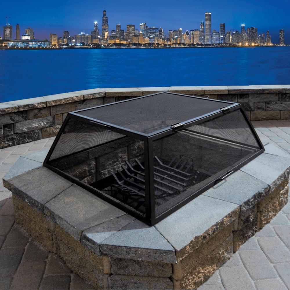 Modern Blaze Square Steel Mesh Screen on Fire Pit