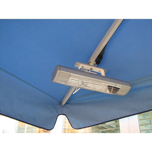 SUNHEAT 19" 1500W 120V Infrared Electric Heater in Silver Underneath Umbrella