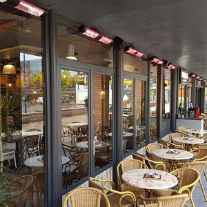 SUNHEAT 38" Black 3000W 240V Infrared Electric Heaters in Outdoor Dining Area