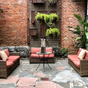 SUNHEAT Square Golden Hammered Tabletop Propane Heater in a patio