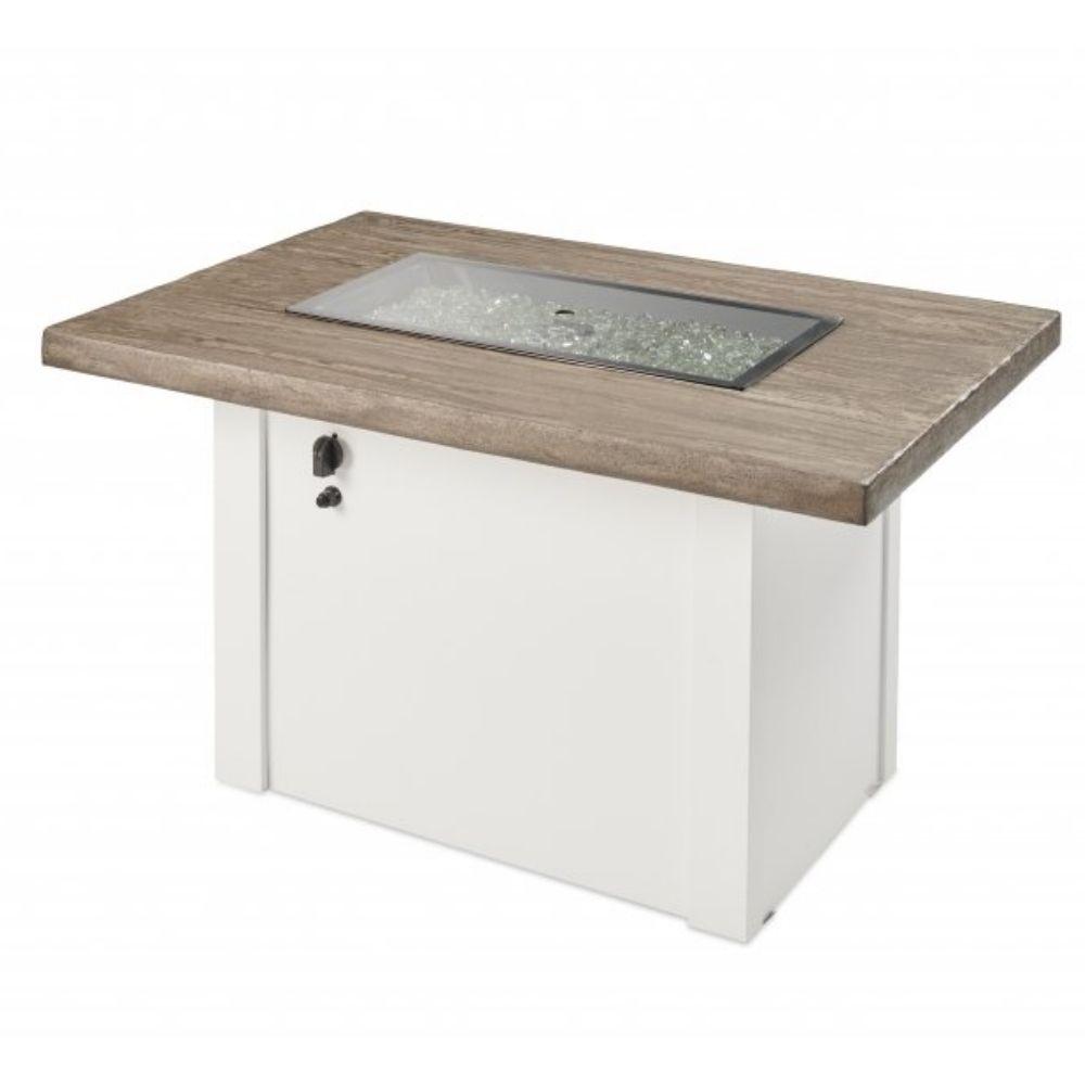 Havenwood 44-inch Driftwood Rectangular Fire Pit Table with Glass Cover and white Base