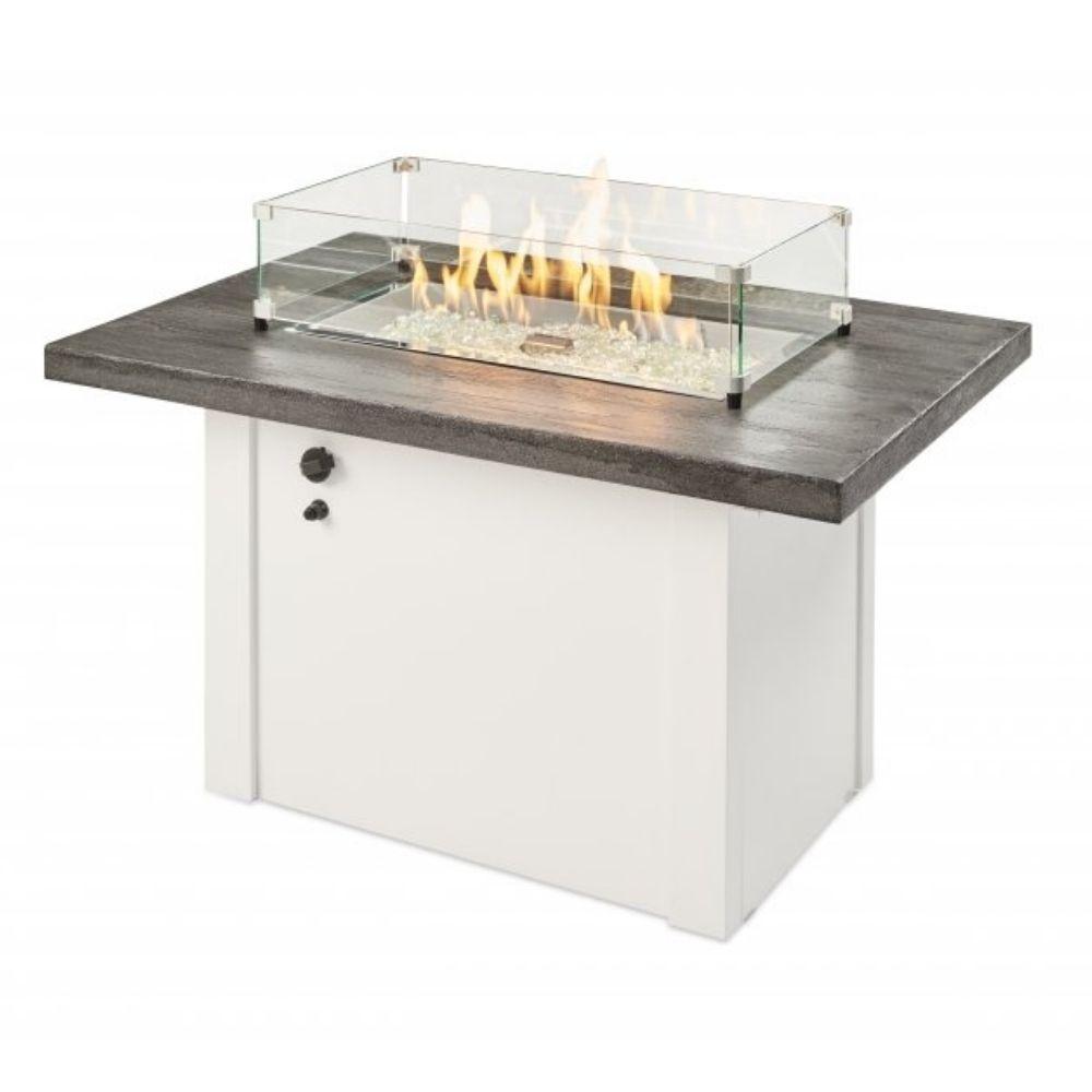 Havenwood 44" Stone Gray Rectangular Fire Pit Table with Wind Guard and White Base