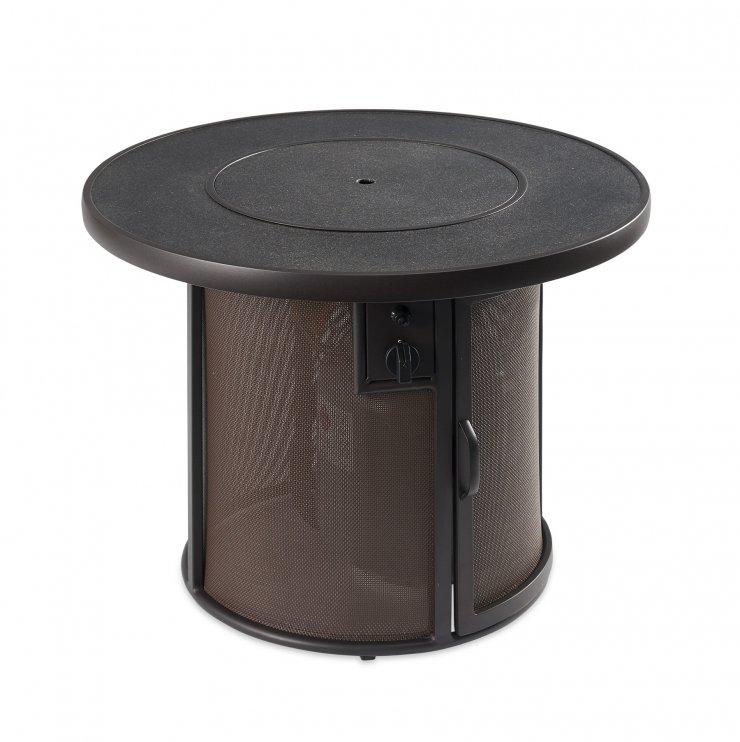 The Outdoor GreatRoom Company Stonefire Brown Round Gas Fire Pit Table with Cover - angle view