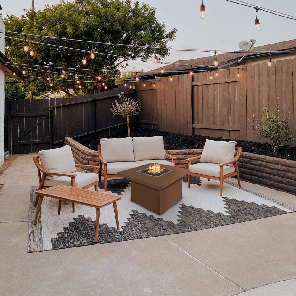 Top Fires Bella Java Steel Gas Fire Pit Table in Backyard