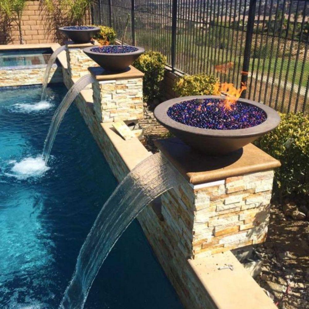 Top Fires Round Concrete Gas Fire and Water Bowl - angle view