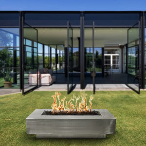 Top Fires Coronado 72" Stainless Steel Fire Pit on the Grass