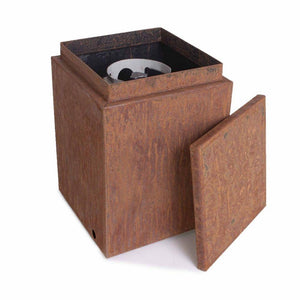 Top Fires Corten Steel Propane Tank Enclosure with open lid