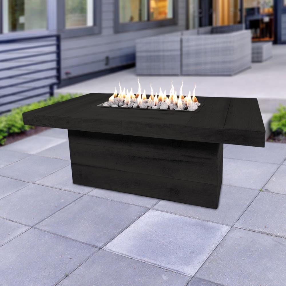 Top Fires Grove 60" Rectangular Ebony Wood Grain Fire Table in Outdoor Area