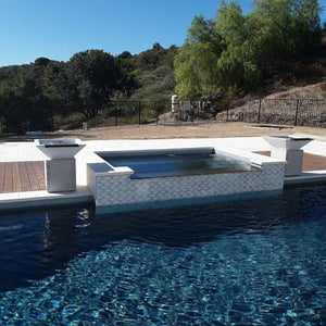 Top Fires Square Limestone Concrete Gas Fire and Water Bowl in pool area