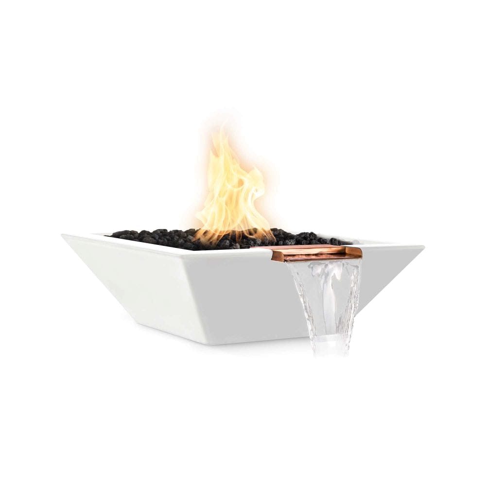 Top Fires Maya Square GFRC Gas Fire and Water Bowl in Limestone - room setting