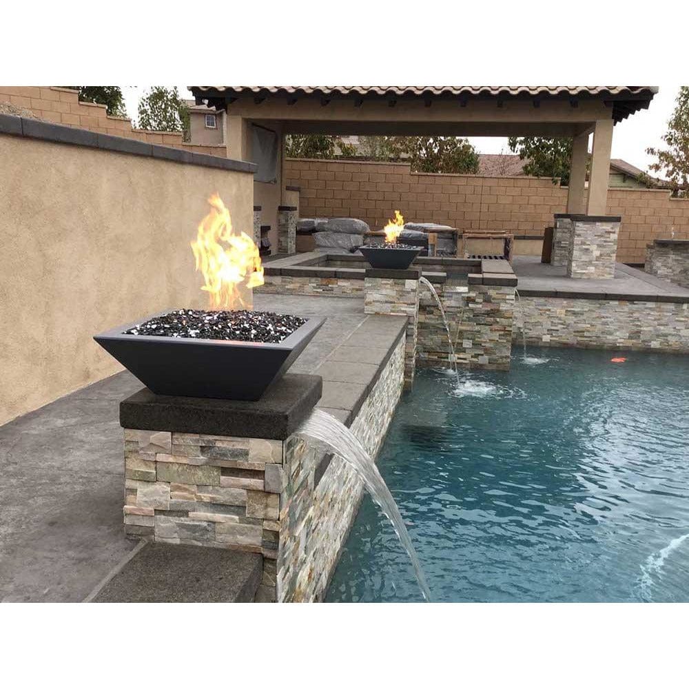 Top Fires Square Concrete Gas Fire Bowl in Black Pool Accent - close-up view