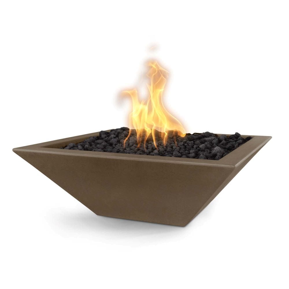 Top Fires Maya Square GFRC Gas Fire Bowl in Chocolate - angle view
