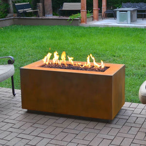 Top Fires Pismo Rectangular Corten Steel Gas Fire Pit in Outdoor Patio
