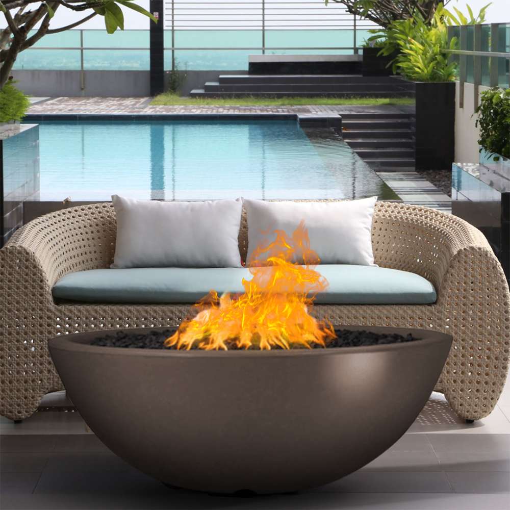 Top Fires Sedona Chocolate GFRC Gas Fire Bowl in Poolside Patio - alternate view
