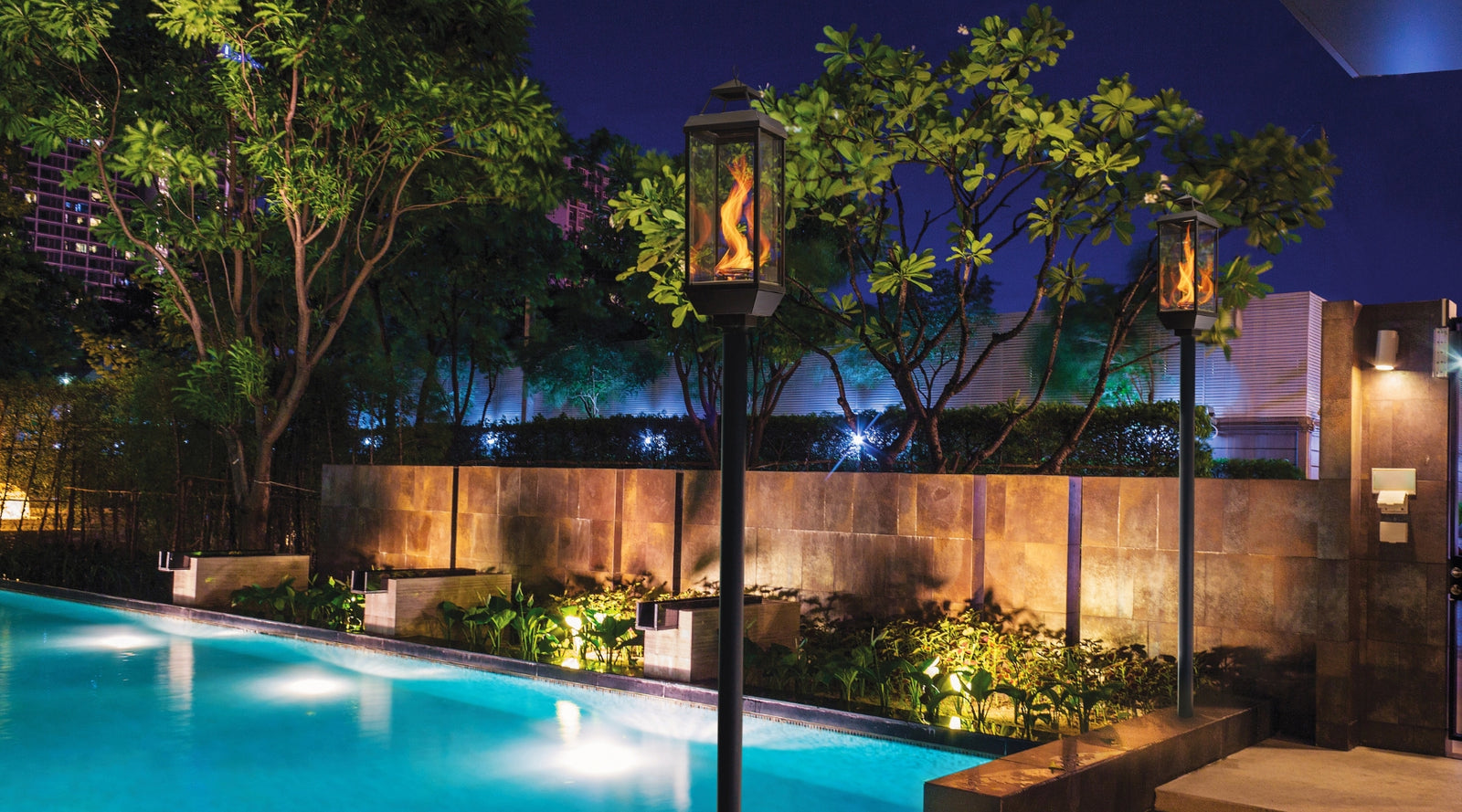Fire Garden Torches by the Pool Side