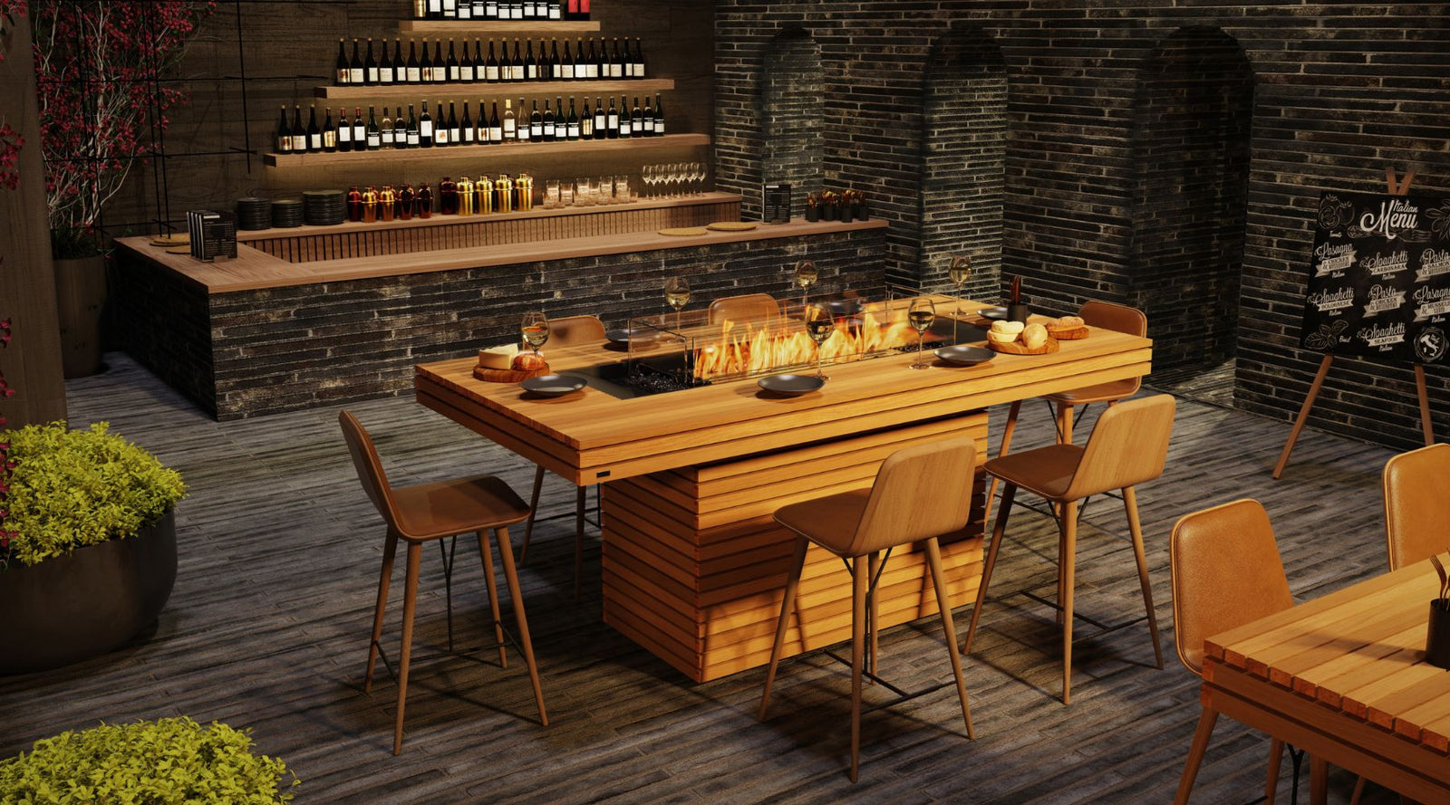 Wood and Concrete EcoSmart Fire Pit Tables