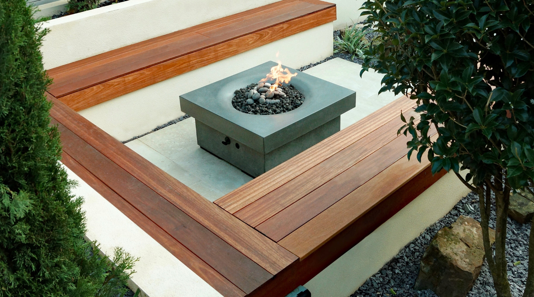 solus halo fire pit on a patio