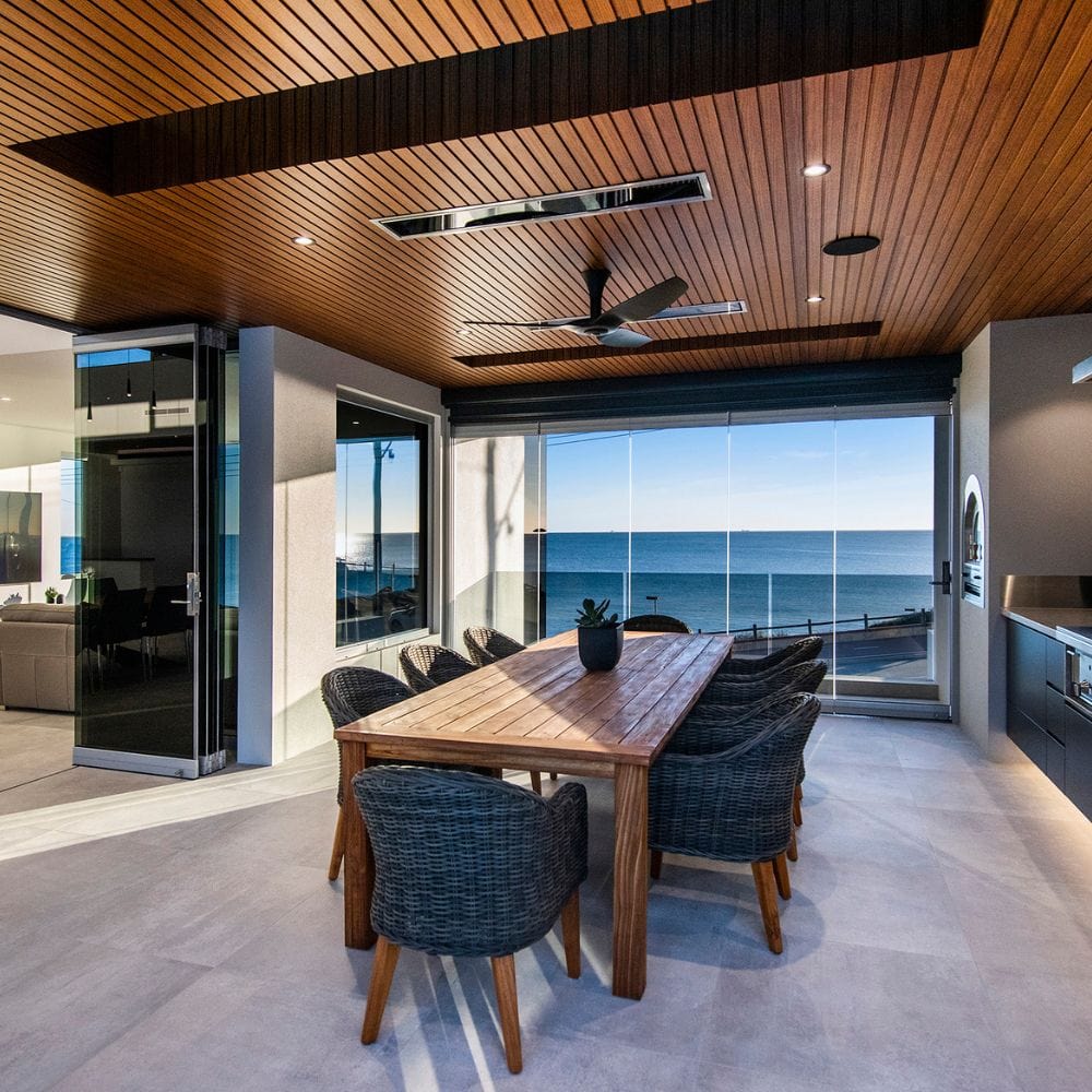 Black Bromic Platinum Smart-Heat Electric Patio Heater flush mounted to the ceiling