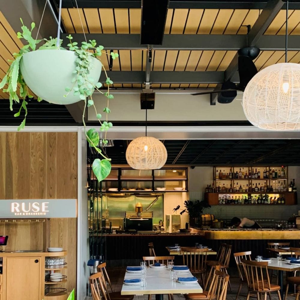 Bromic Platinum Electric Patio Heater at Ruse Parramatta Bar and Restaurant - side view