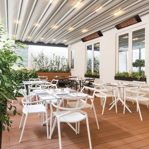 Eurofase 39-Inch Dual Element Infrared Electric Heaters at a restaurant - close-up view