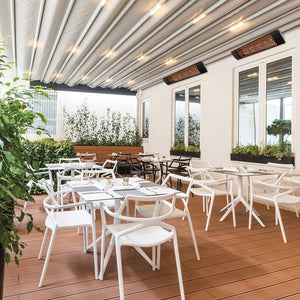 Eurofase 39-Inch Dual Element Infrared Electric Heaters at a restaurant - close-up view