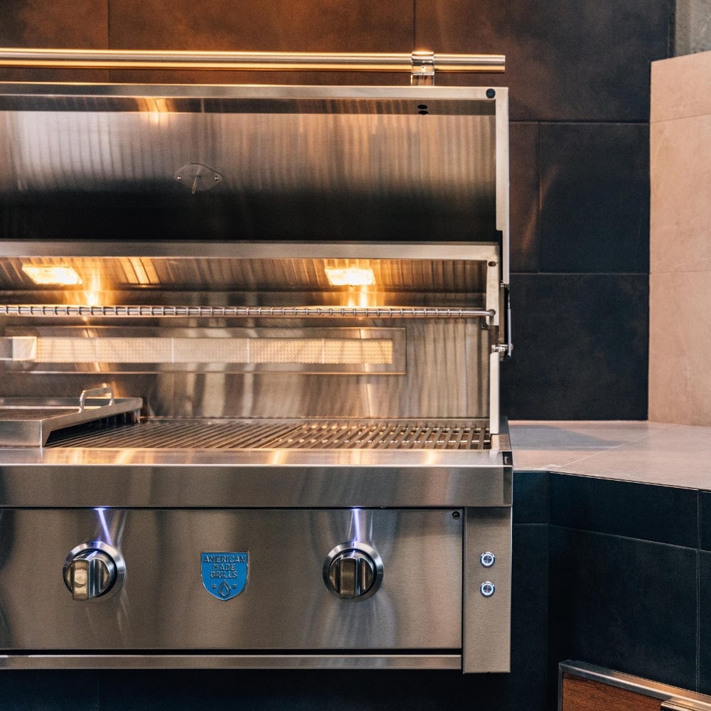 American Made Grills Estate 30 Gas Grill built into kitchen countertop