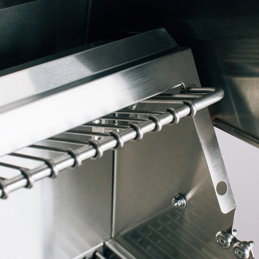 American Made Grills Estate 30 Gas Grill tucked in warming rack