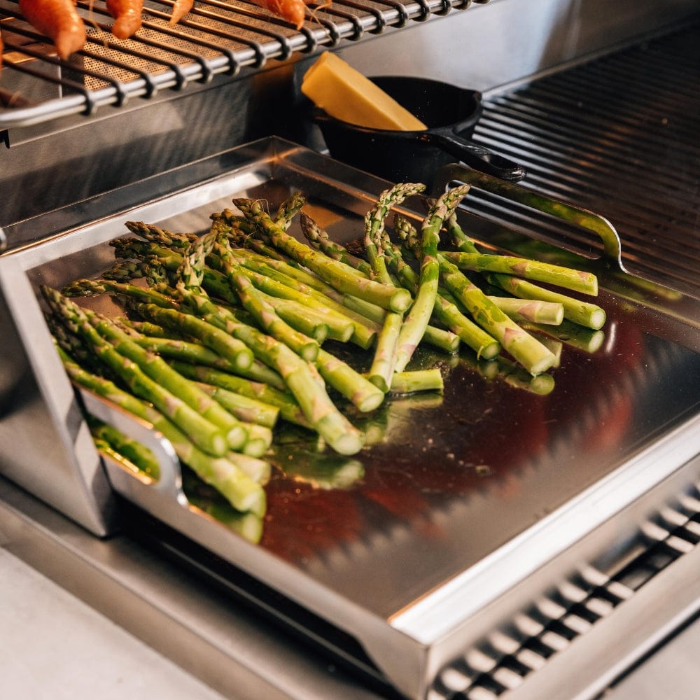 Cooking Asparagus on the American Made Grills Estate 42 Gas Grill&#39;s Griddle