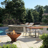 Arteflame 18-Inch Tall Low Euro Base Corten Steel Fire Pit in Poolside Patio