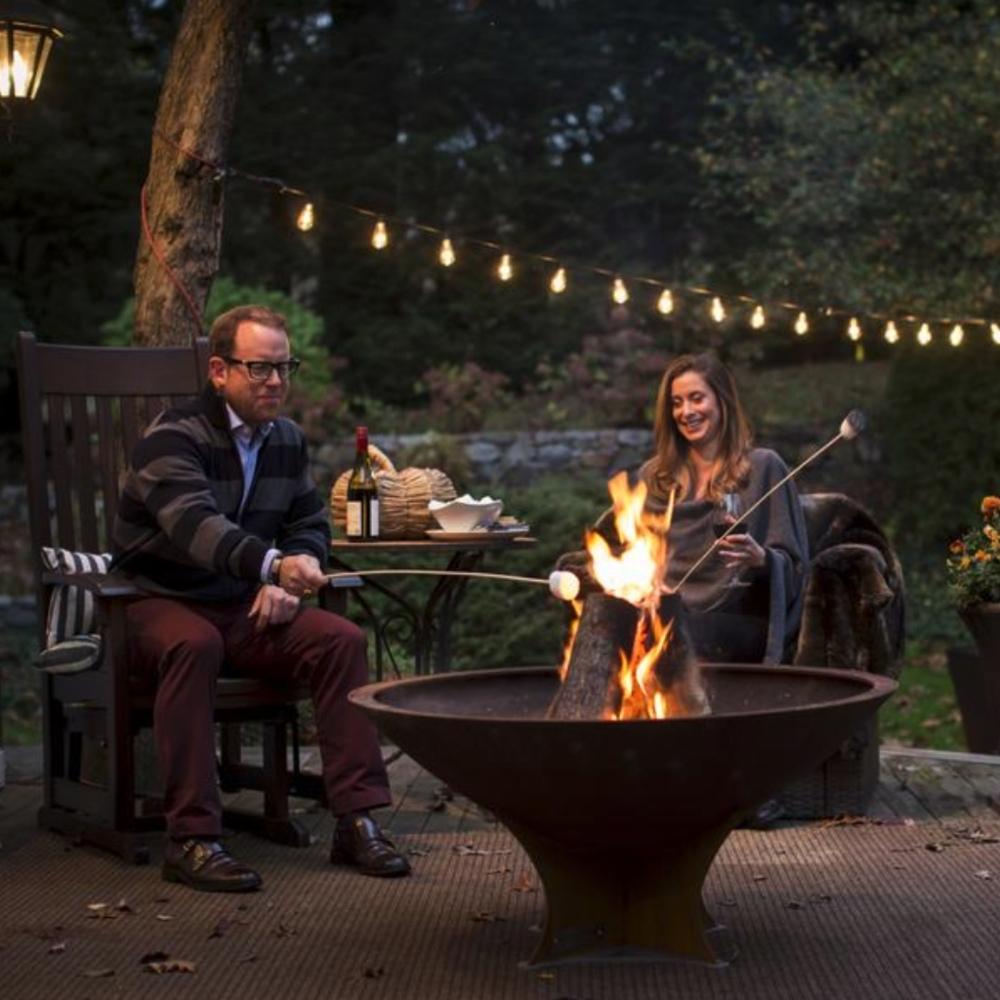 Roasting Marshmallows on Arteflame 18-Inch Tall Low Euro Base Corten Steel Fire Pit