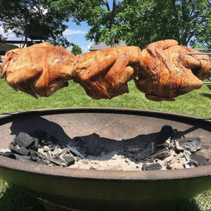 grilling rotisserie chicken on the arteflame low euro base fire pit
