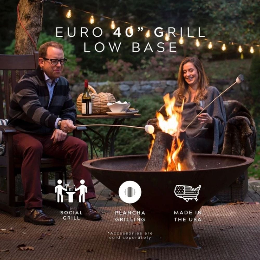 Arteflame 18-Inch Tall Low Euro Base Corten Steel Fire Pit - angle view