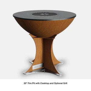 Arteflame 20-Inch Tall Euro Base Corten Steel Fire Pit with Cooktop and Optional Grill