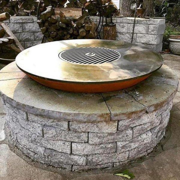 Custom Fire Pit/Grill with Arteflame Classic 11-inch Tall Corten Steel Fire Bowl