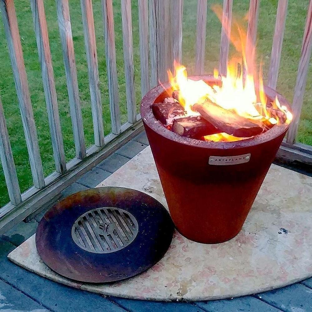 Arteflame One Series 20&quot; Corten Steel Fire Pit with Cooktop and Grill Grate Removed