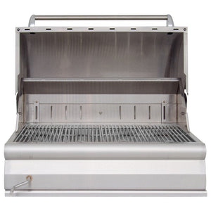 Blaze 32-Inch Built-In Stainless Steel Charcoal Grill with grill hood open