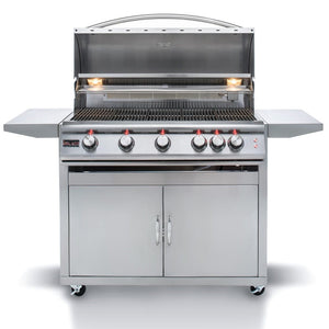 Blaze Premium LTE 40-Inch Built-In 5-Burner Gas Grill on cart with hood open