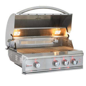 Blaze Professional LUX 34-Inch Built-In 3-Burner Gas Grill with hood open