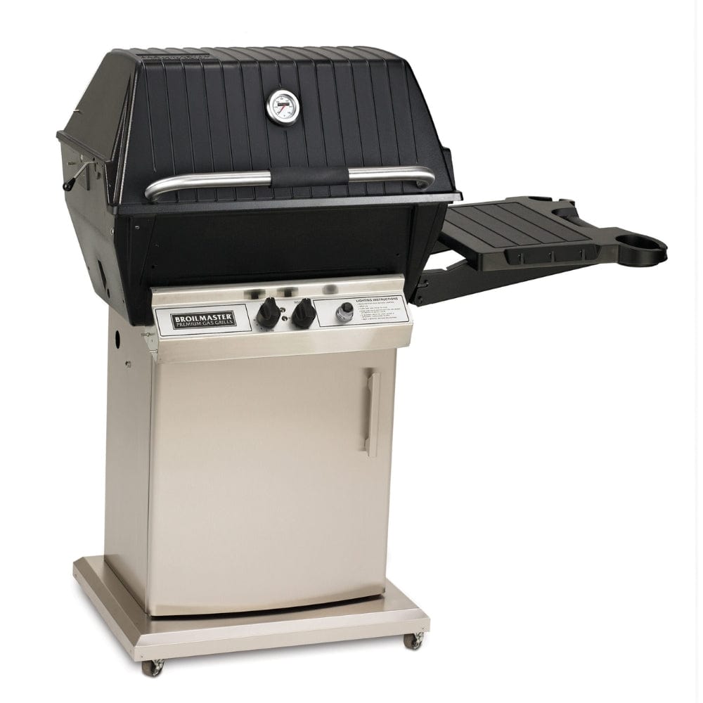 broilmaster p3x cast aluminum gas grill with stainless steel cart and base - angle view