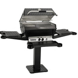 broilmaster p3x cast aluminum gas grill with black side shelves and front shelf - angle view