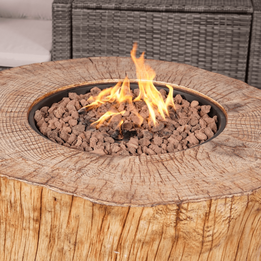 Direct Wicker 40 Inch Round Tree Stump Propane Fire Pit Table