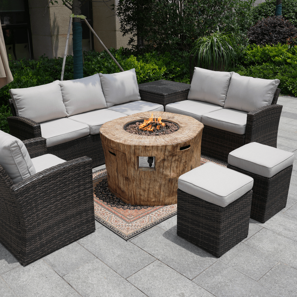 Direct Wicker 40 Inch Tree Stump LP Fire Pit Table Patio Fever