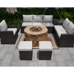Direct Wicker 40-Inch Round Tree Stump LP Fire Pit Table in outdoor seating area