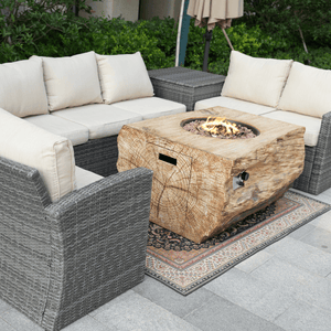 patio set with direct wicker rectangular tree stump fire pit table