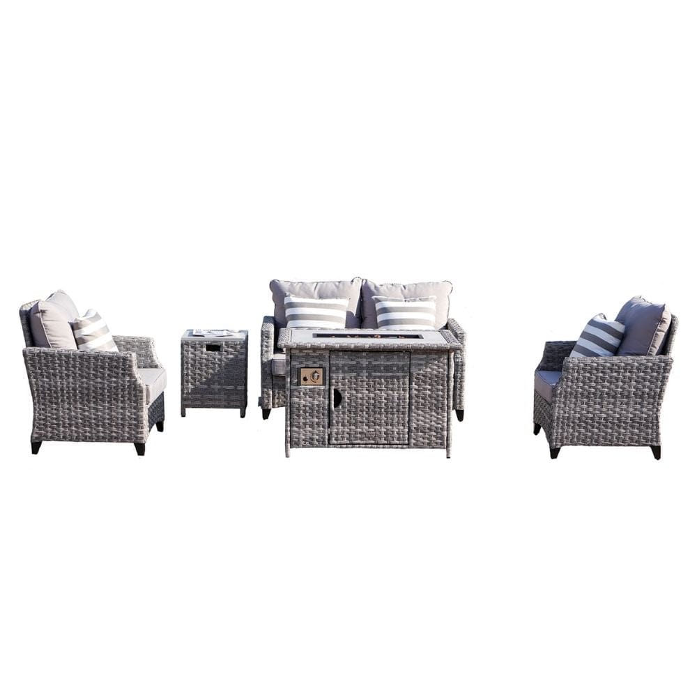 Wicker patio set with deals fire pit