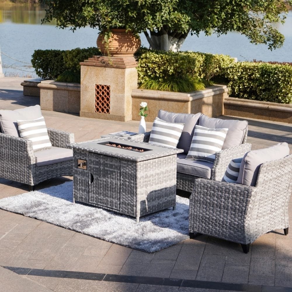 Rattan furniture with gas fire pit hot sale